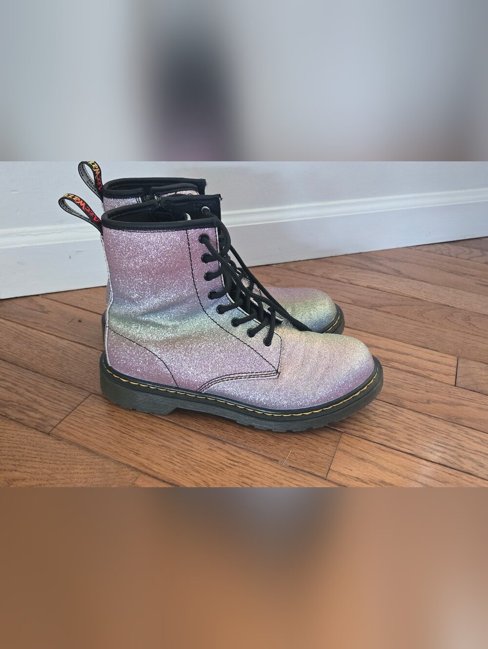 Dr Martens Doc Rainbow Glitter Combat Boots Sz 6 Ladies